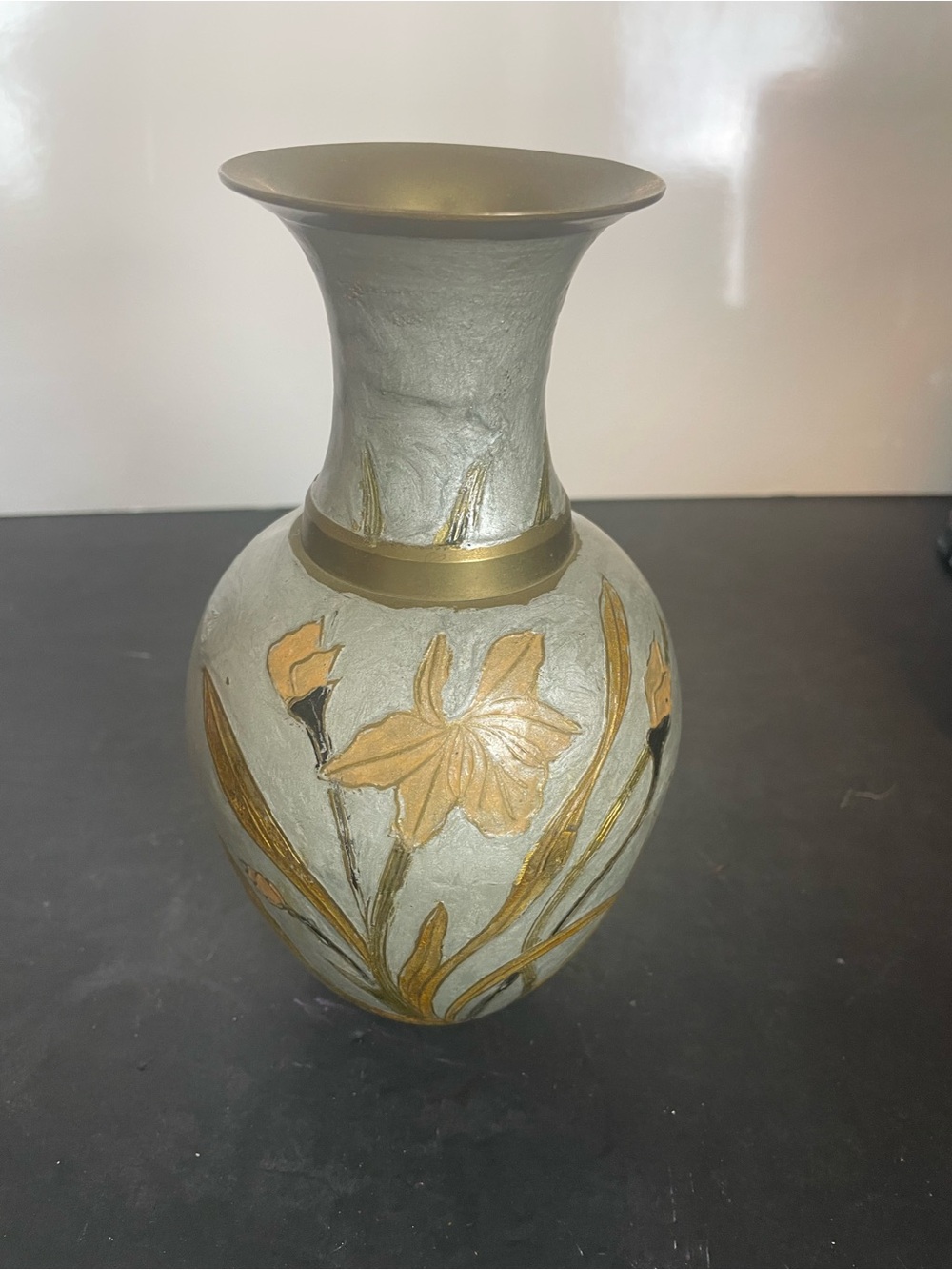 Decorative Gray and Gold Floral Accent Vase